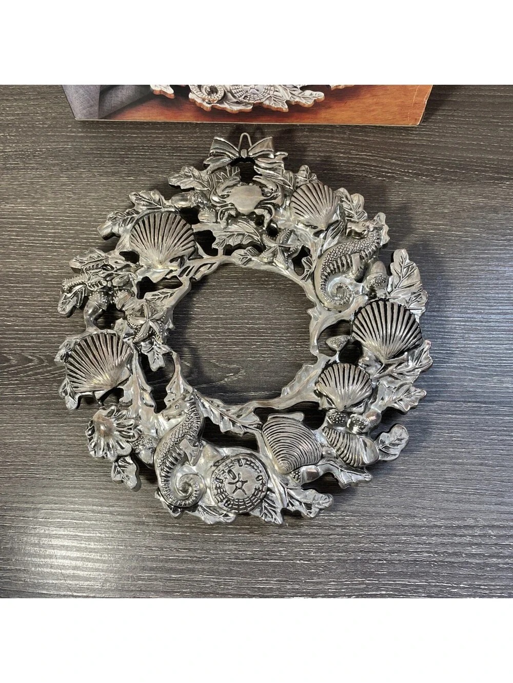 Godinger 1994 Silver Plated Seashell Coastal Wreath Trivet Seahorse Starfish